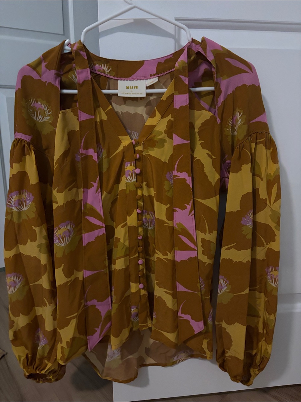 Anthropologie Mustard & Pink Floral Button Blouse